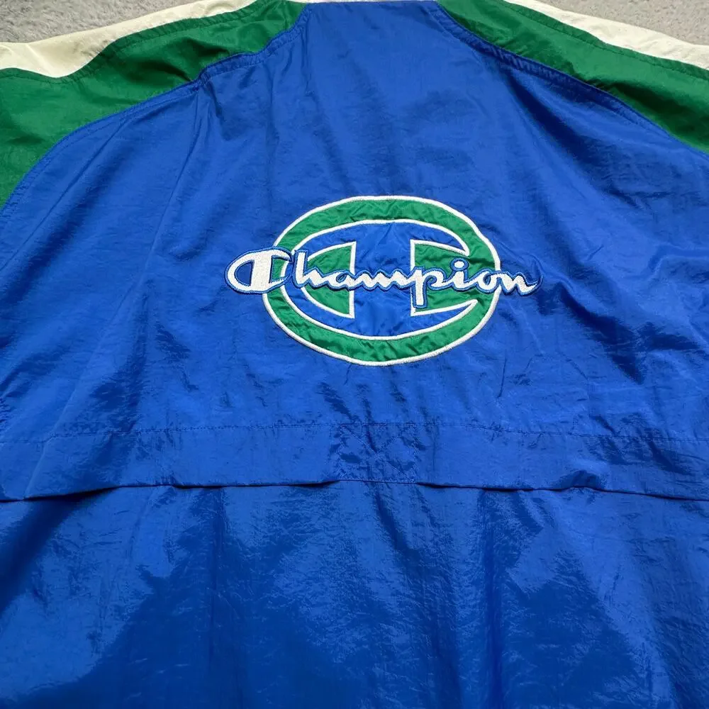 Vintage 90s Champion Blue Green Windbreaker Jacket Mens XL Retro Full Zip Nylon